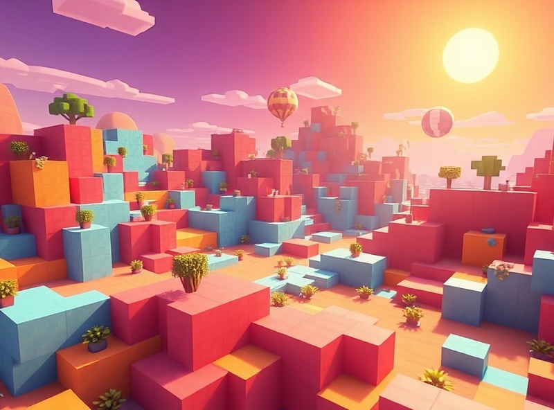 Minecraft server landscape with players building and exploring together